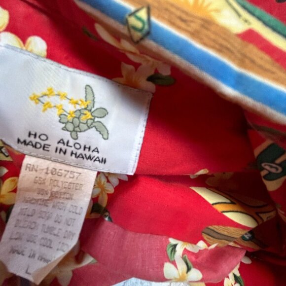 Ho Aloha Men's Hawaiian Floral Button Down Shirt Short Sleeve Red Size Large - Picture 3 of 6